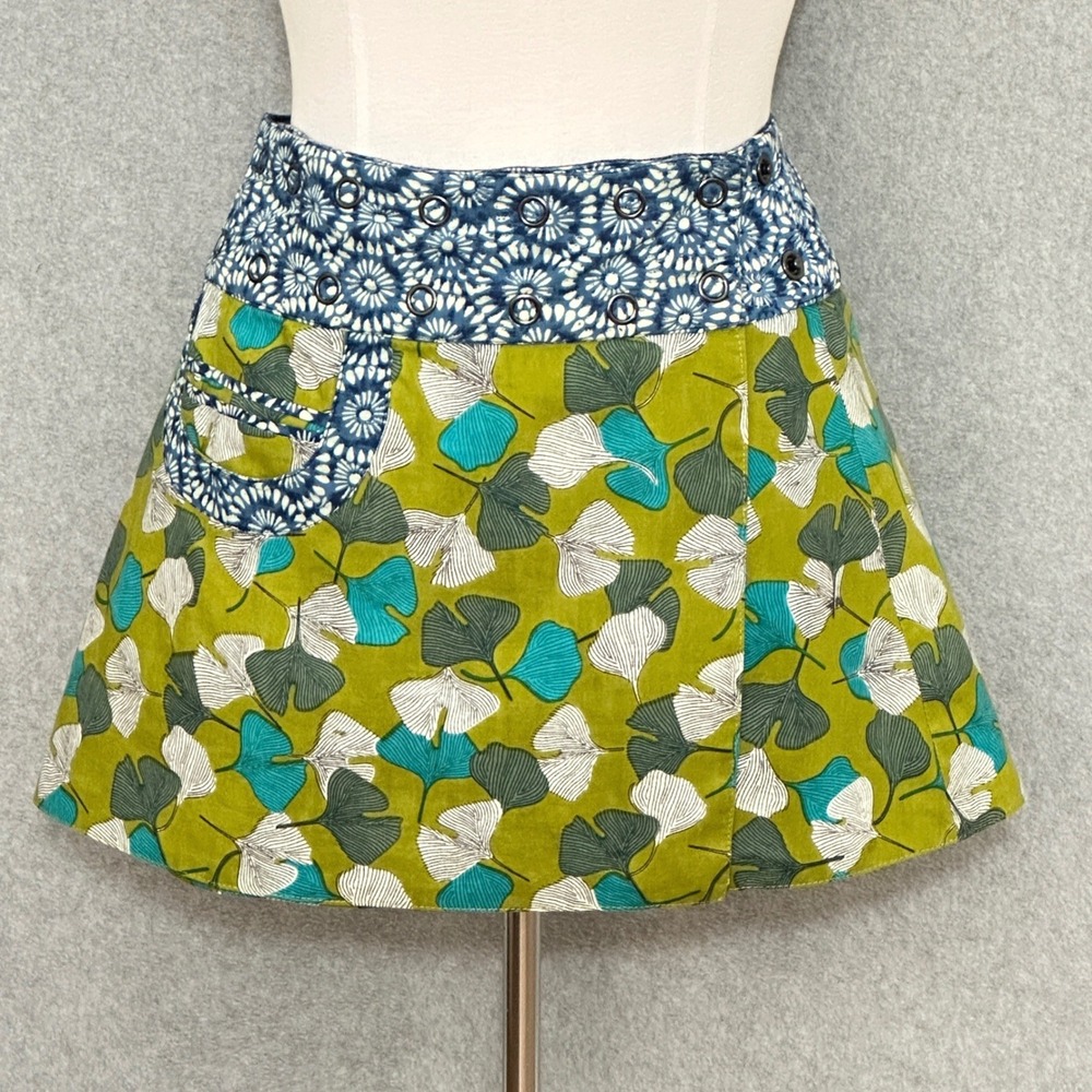 Apsara Women Skirt Free Size Blue Green Reversible Snap Mini Boho Festival Indie